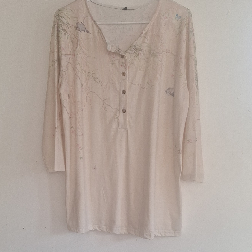 Floral Cream Blouse with Button Detail